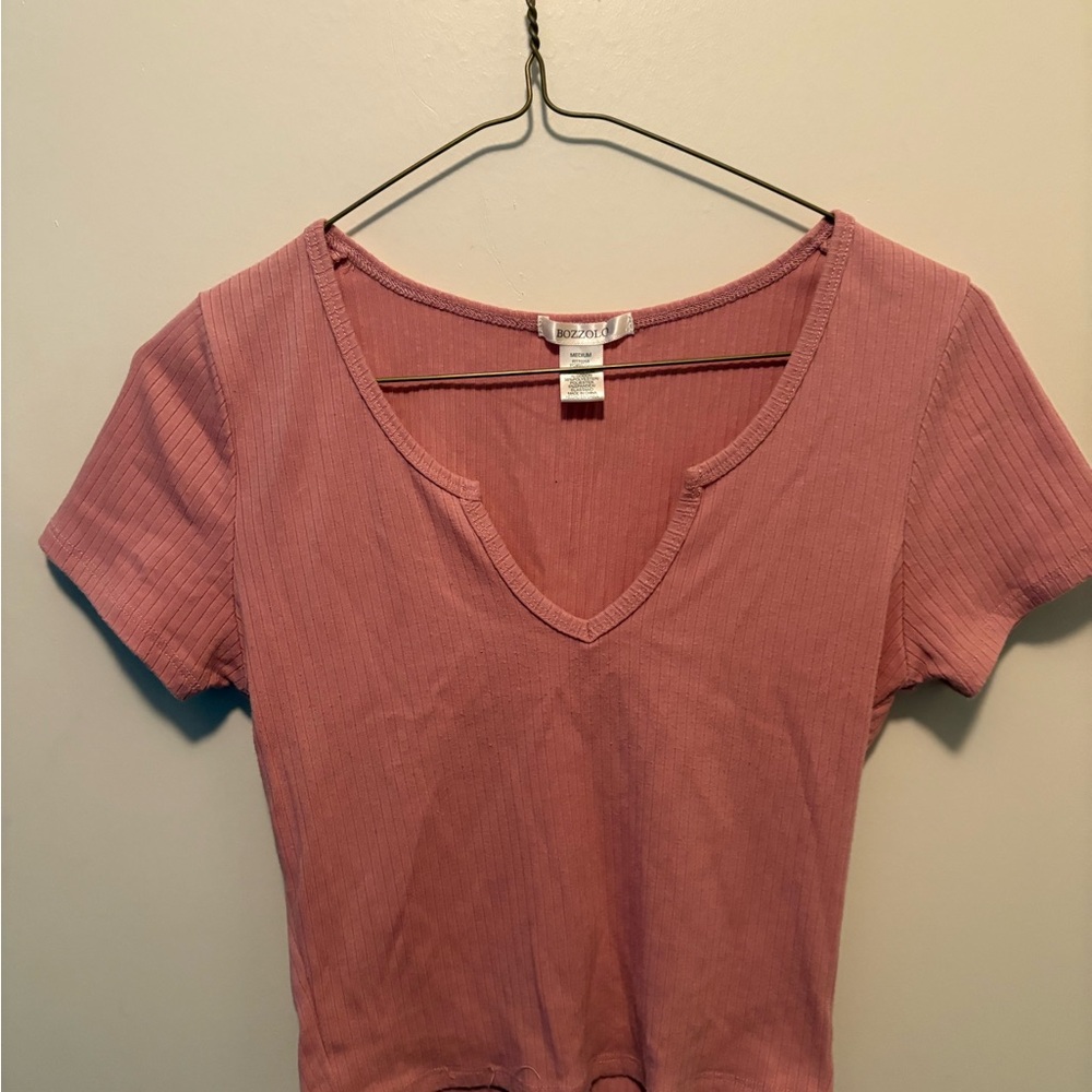 Bozzolo Mauve Ribbed V-Neck Tee